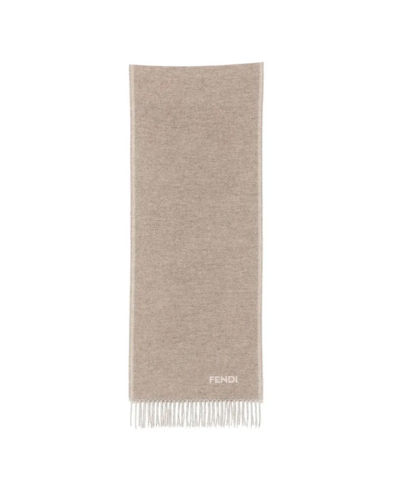 Fendi Logo-intarsia Fringed Scarf Neutrals
