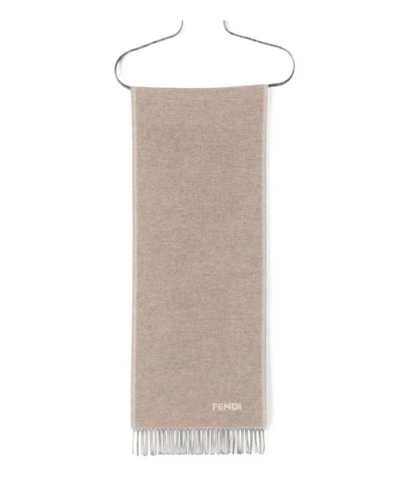 Fendi Logo-intarsia Fringed Scarf Neutrals