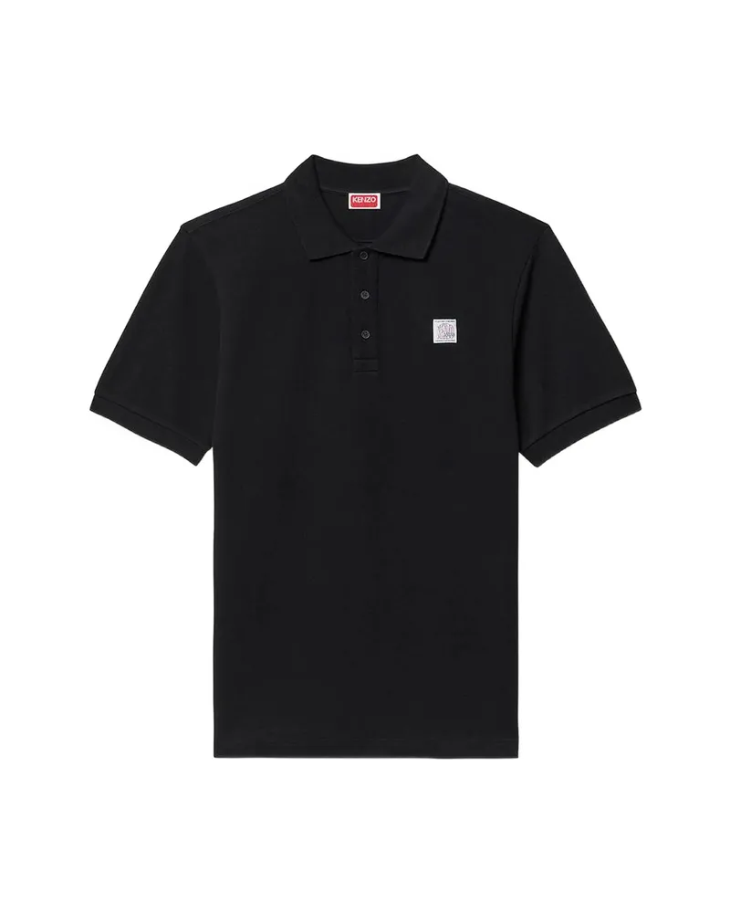 Kenzo Work And Play Logo-appliqué Polo Shirt Black