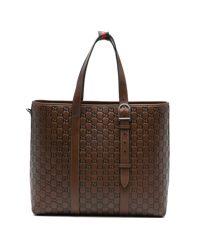Gucci Logo-embossed Tote Bag Brown