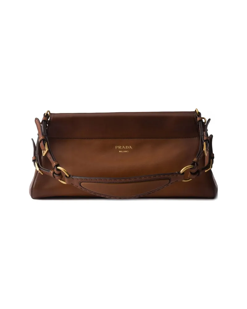 Prada Enchaîné Leather Buckle-strap Shoulder Bag Brown