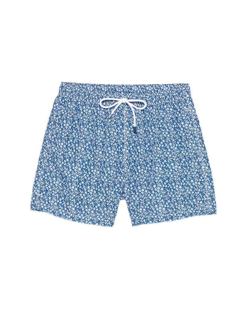 Fedeli Drawstring Printed Swim Shorts Blue