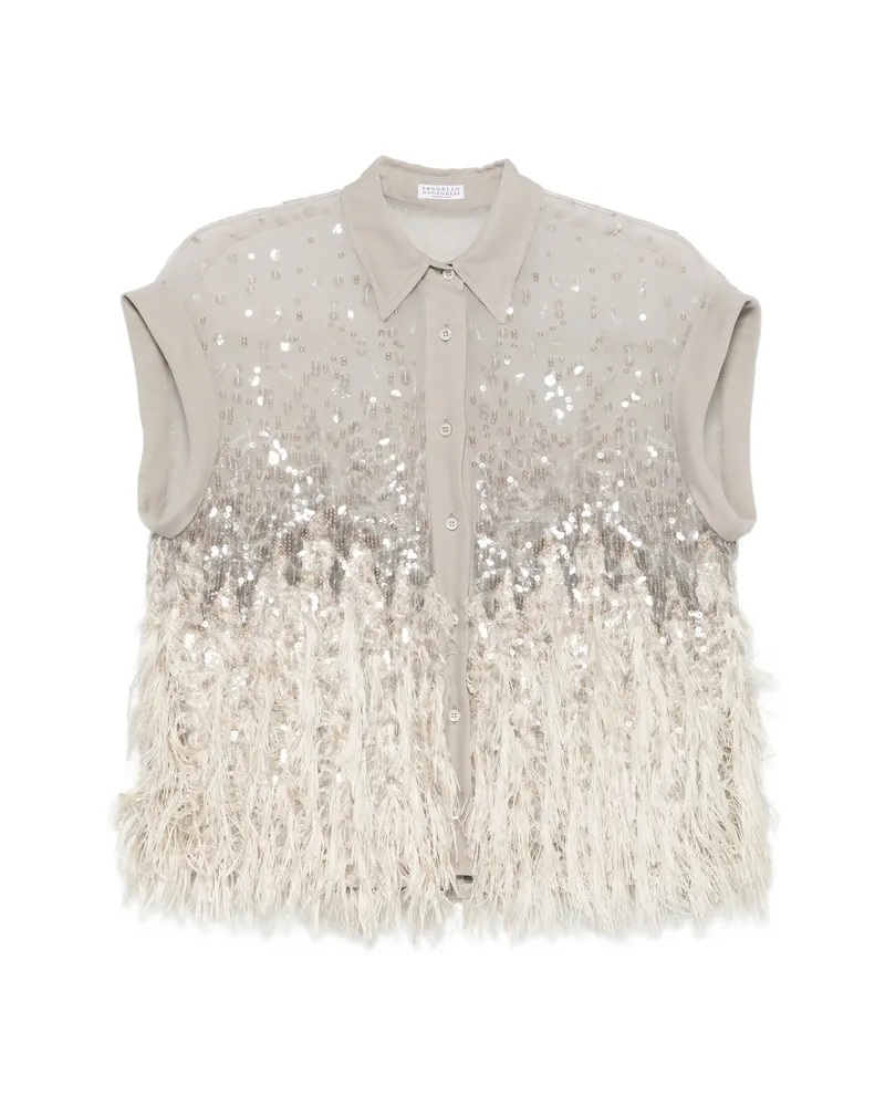 Brunello Cucinelli Sequin Fringed Shirt Neutrals