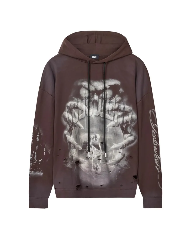 GCDS Gothic Graphic-print Hoodie Brown