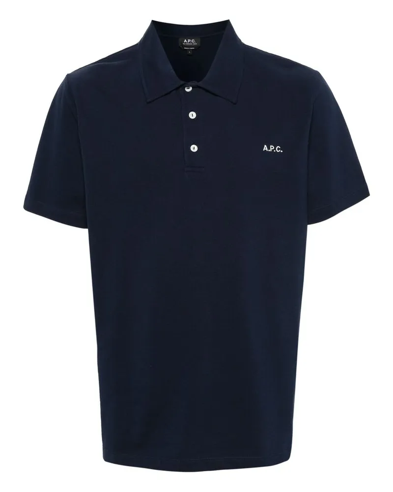 A.P.C. A. p.c. Logo-embroidered Cotton Polo Shirt Blue