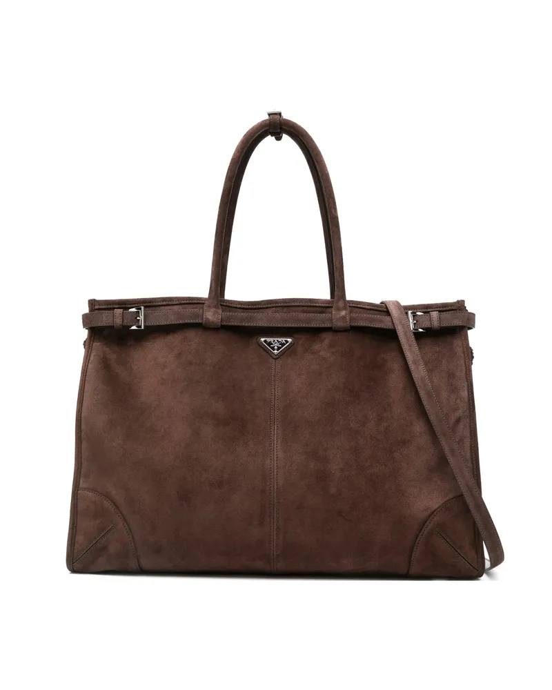 Prada Bonnie Suede Tote Bag Brown