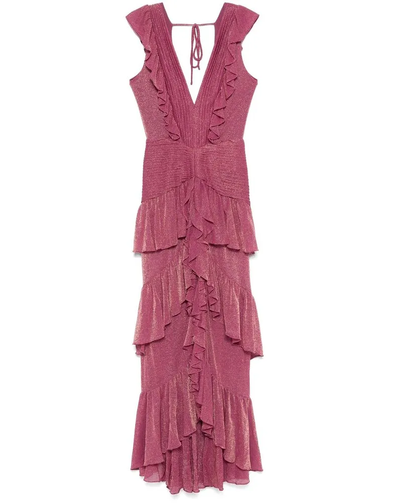 Pat Bo Metallic Ruffle Maxi Dress Pink