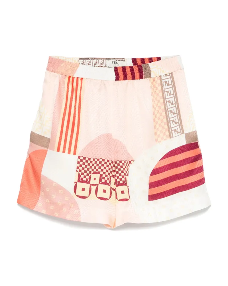 Fendi Patchwork-print Silk Shorts Pink