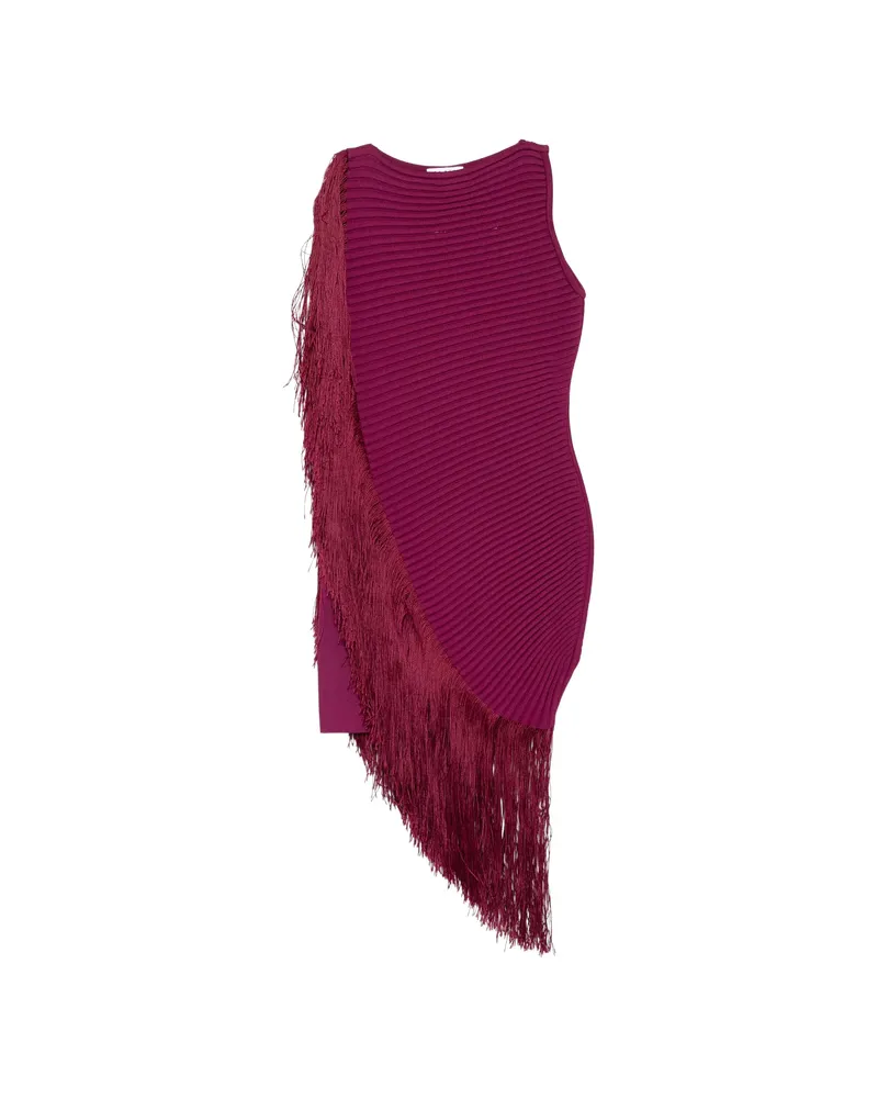 Alaïa Fringe-trimmed Ribbed-knit Asymmetric Dress Purple