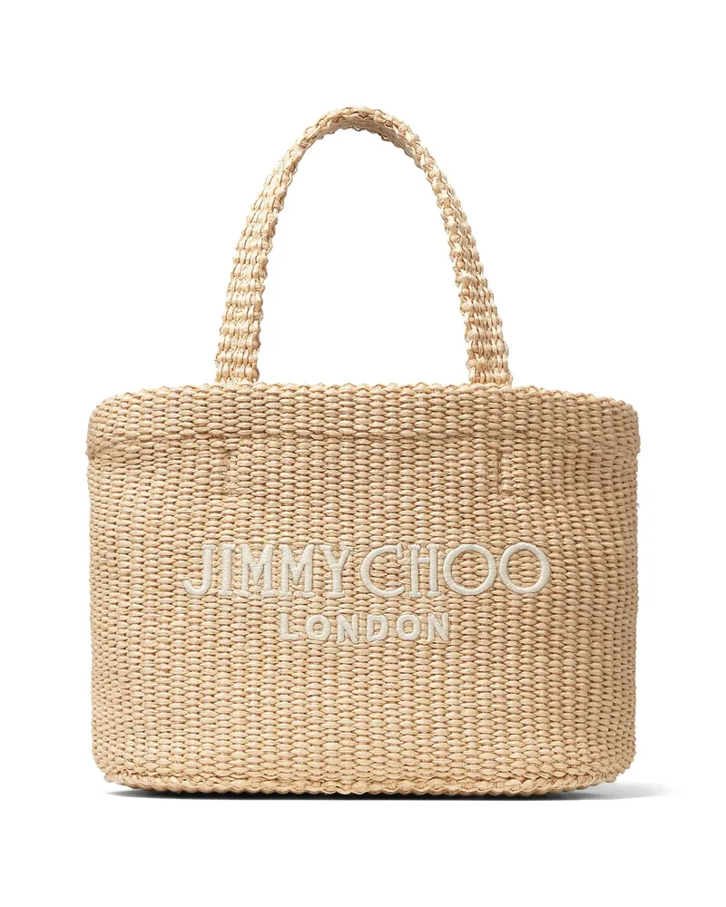 Jimmy Choo Mini Logo-embroidered Beach Bag Neutrals