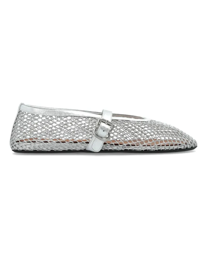 Alaïa Ballet Flats In Laminated Fishnet Silver