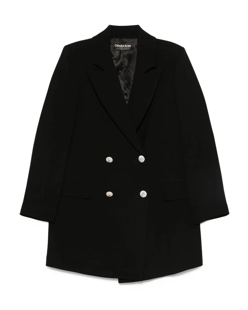 Chiara Boni Ecoply Embellished Double-breasted Coat Black