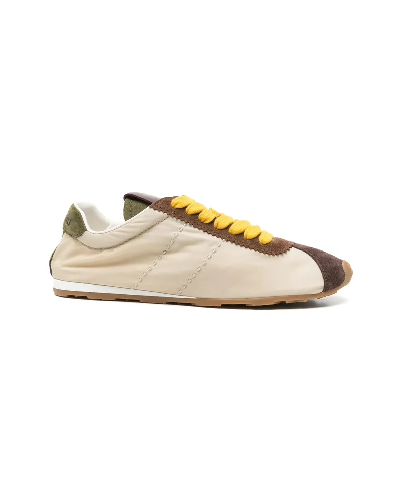 Miu Miu Suede-trim Panelled Sneakers Neutrals