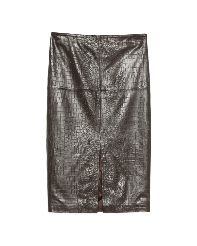 Federica Tosi Crocodile-effect Leather Midi Skirt Brown
