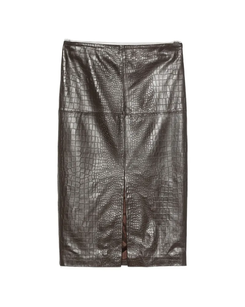 Federica Tosi Crocodile-effect Leather Midi Skirt Brown