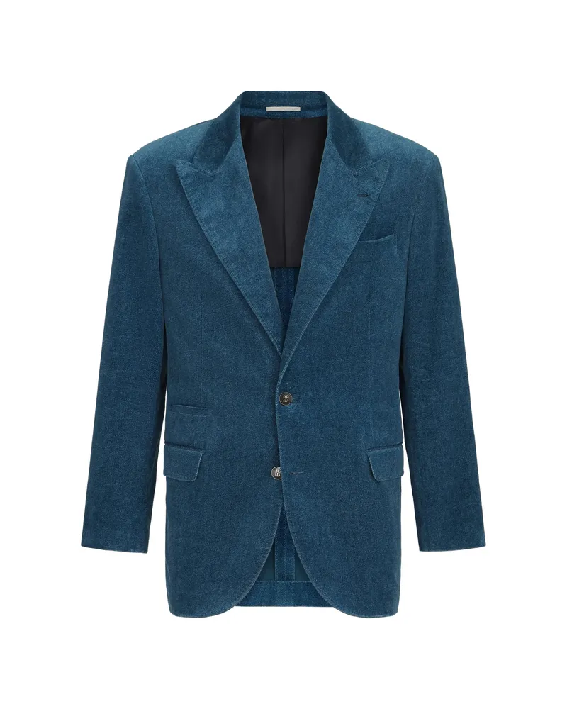 Brunello Cucinelli Denim-effect Cotton Velvet Tailor Blazer With Peak Lapels Blue