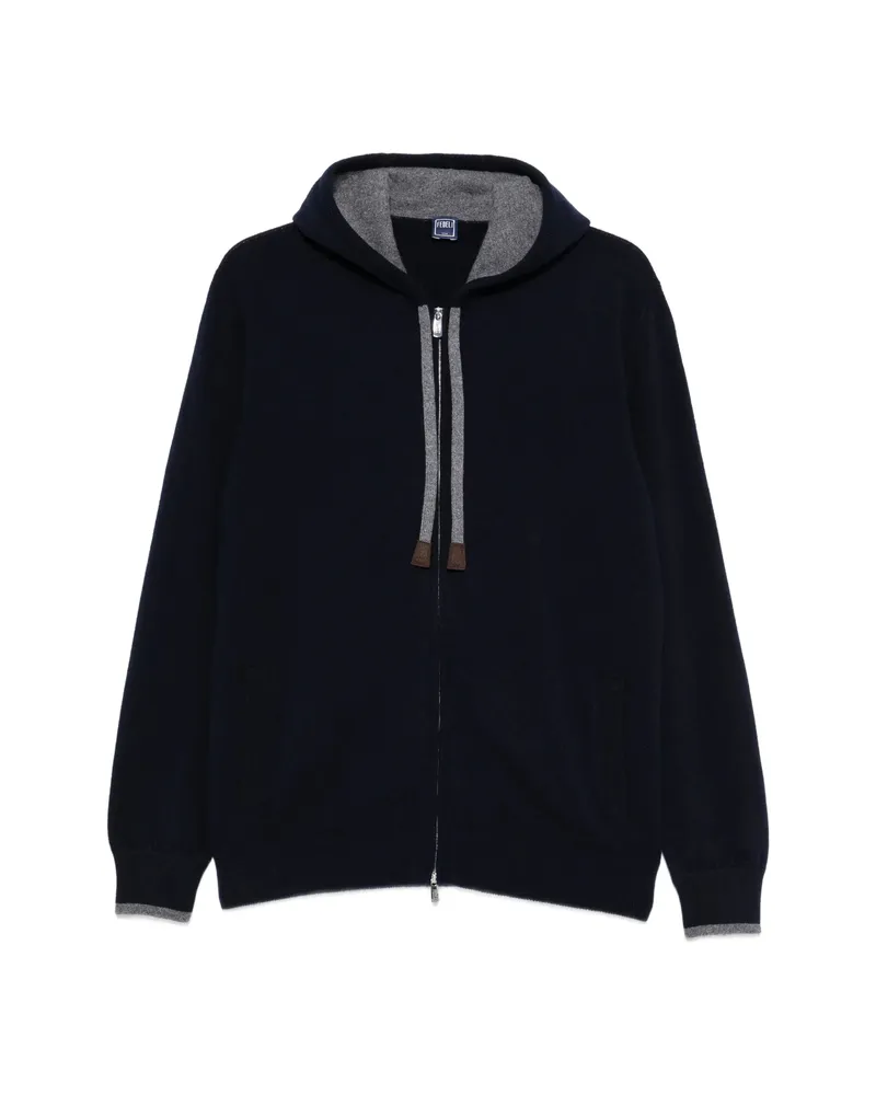 Fedeli Davis Zip-up Drawstring Knitted Hoodie Blue