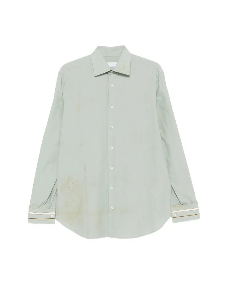 Prada Stained-effect Striped-cuff Shirt Green