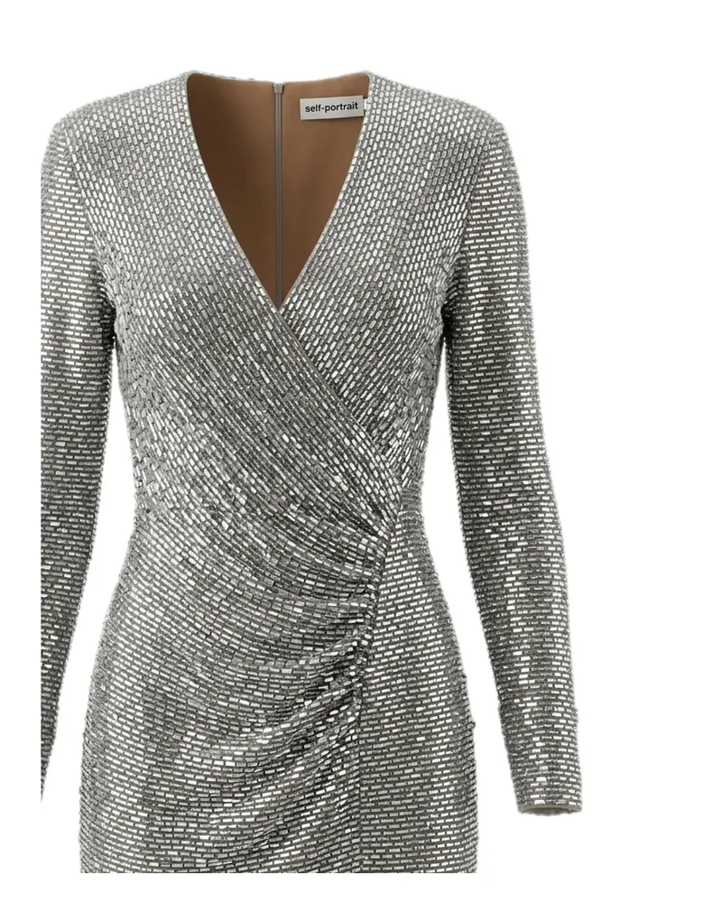 Self-Portrait Rhinestone-embellished Wrap-style Dress Silver