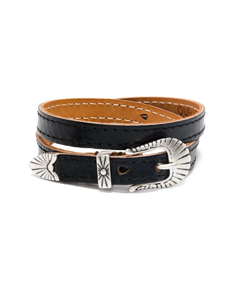 Our Legacy Deep Black Leather Bracelet Black