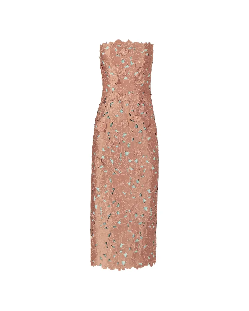 COSTARELLOS Zira Floral-cut Strapless Midi Dress Brown