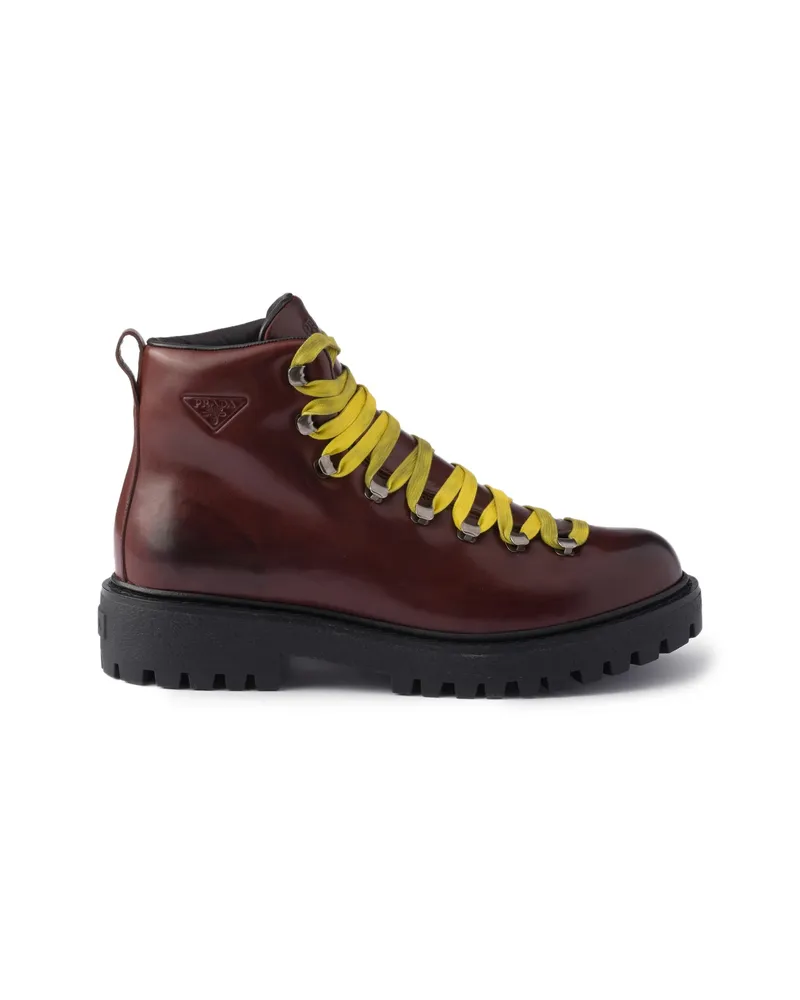 Prada Antiqued Leather Lace-up Ankle Boots Brown