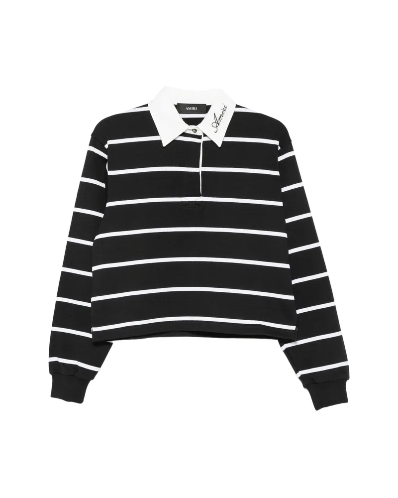 Amiri Striped Long-sleeve Polo Top Black
