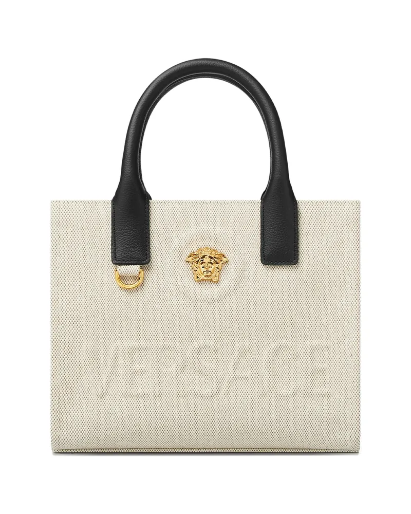 Versace La Medusa Mini Canvas Tote Neutrals