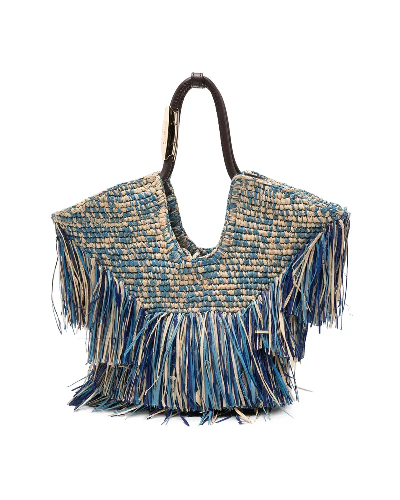 Zimmermann Fringe-trimmed Woven Tote Bag Blue