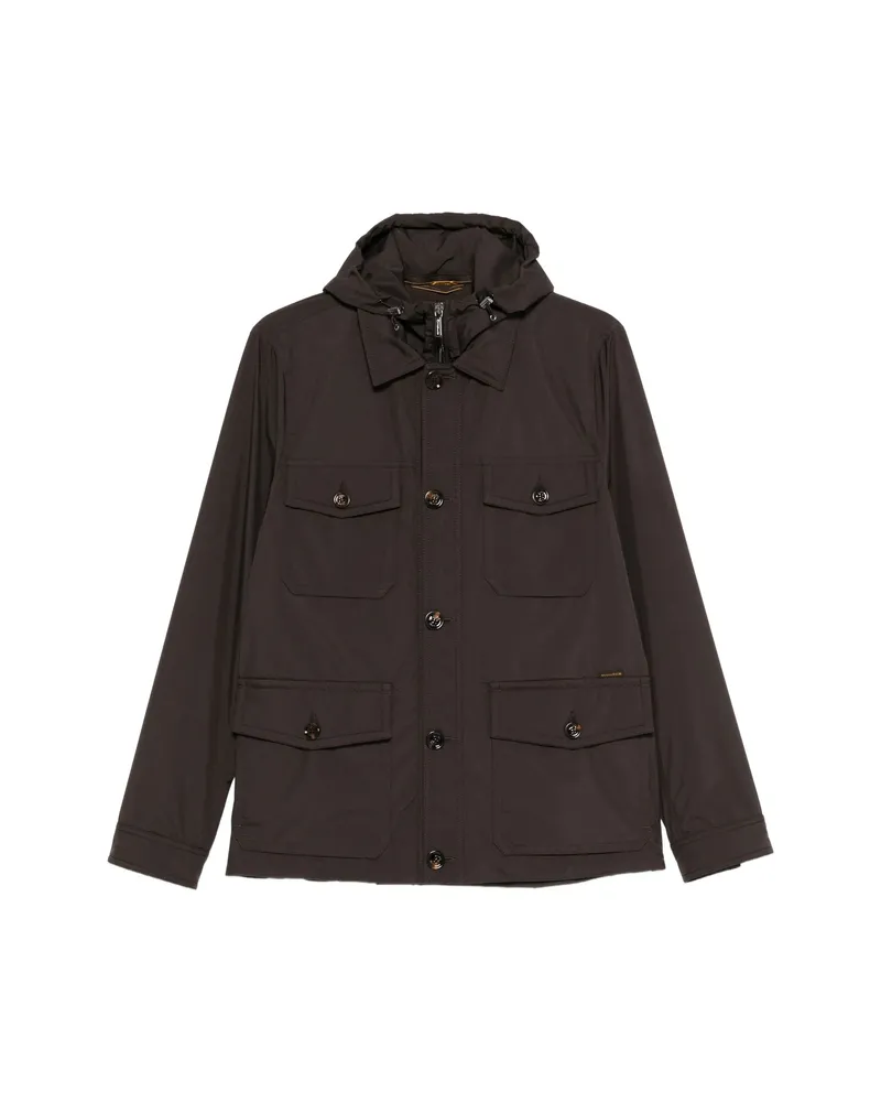 MOORER Button Hooded Jacket Brown