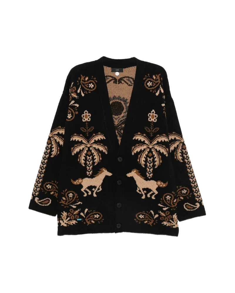 Alanui Palm-intarsia Knitted Cardigan Black