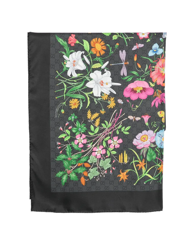 Gucci Flora Print GG Supreme Scarf Black