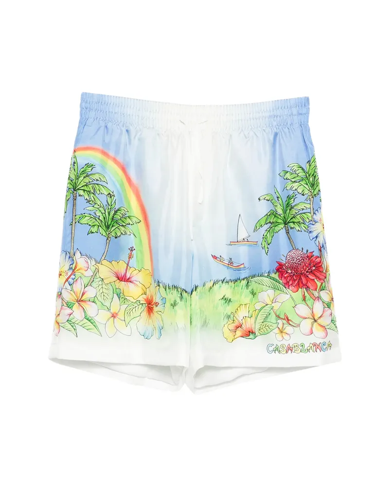 Casablanca Paris Aloha Print-detail Shorts White