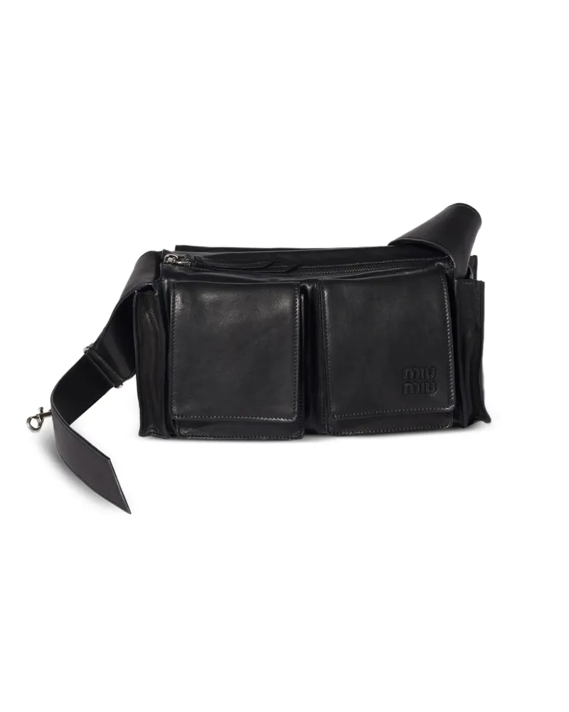 Miu Miu Flap-pockets Leather Shoulder Bag Black