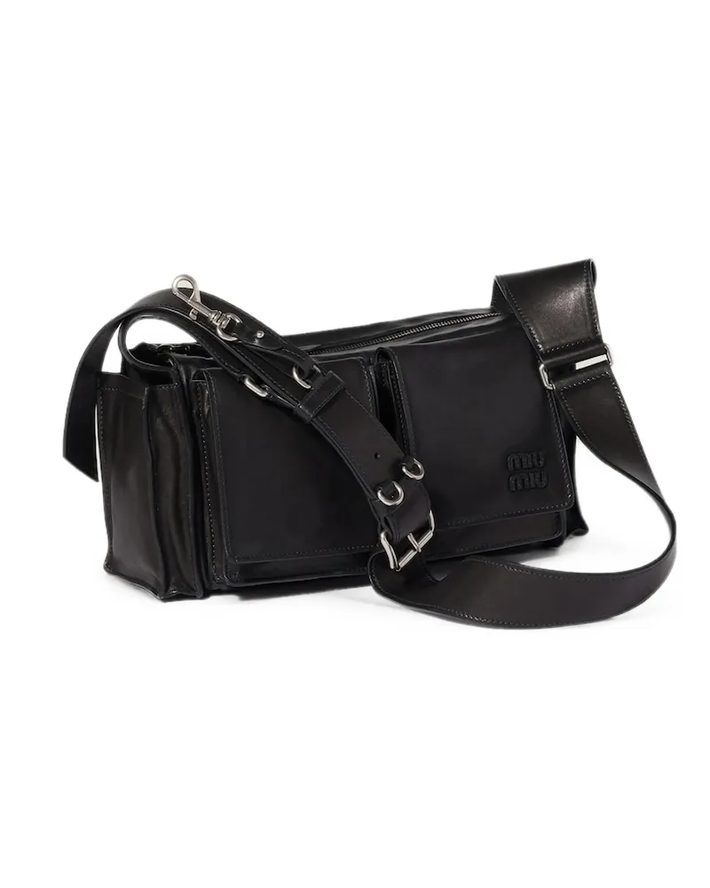 Miu Miu Utilitaire Leather Shoulder Bag Black