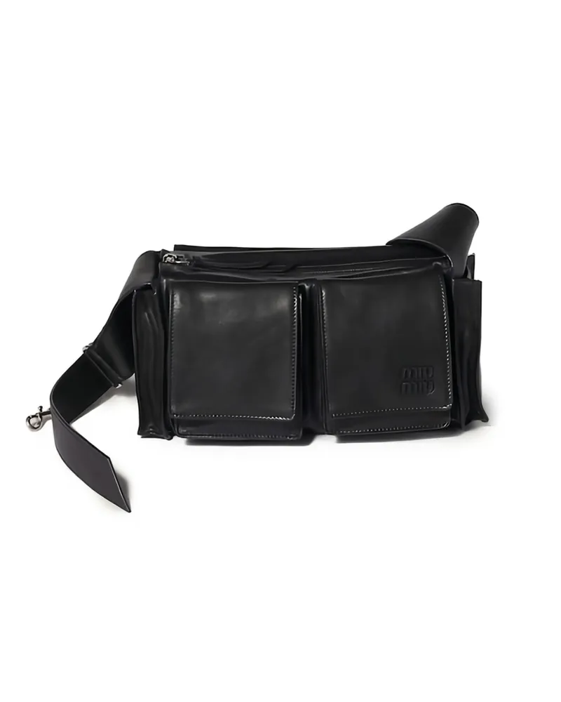 Miu Miu Utilitaire Leather Shoulder Bag Black