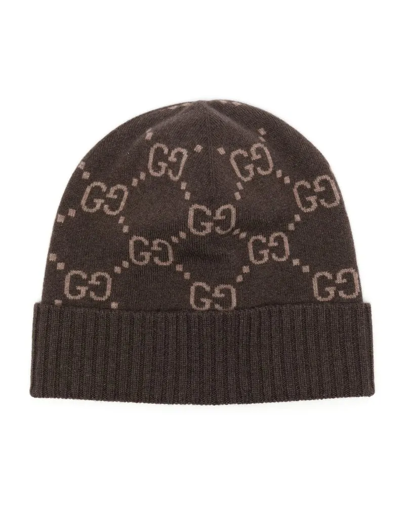 Gucci GG-jacquard Cashmere Beanie Hat Brown