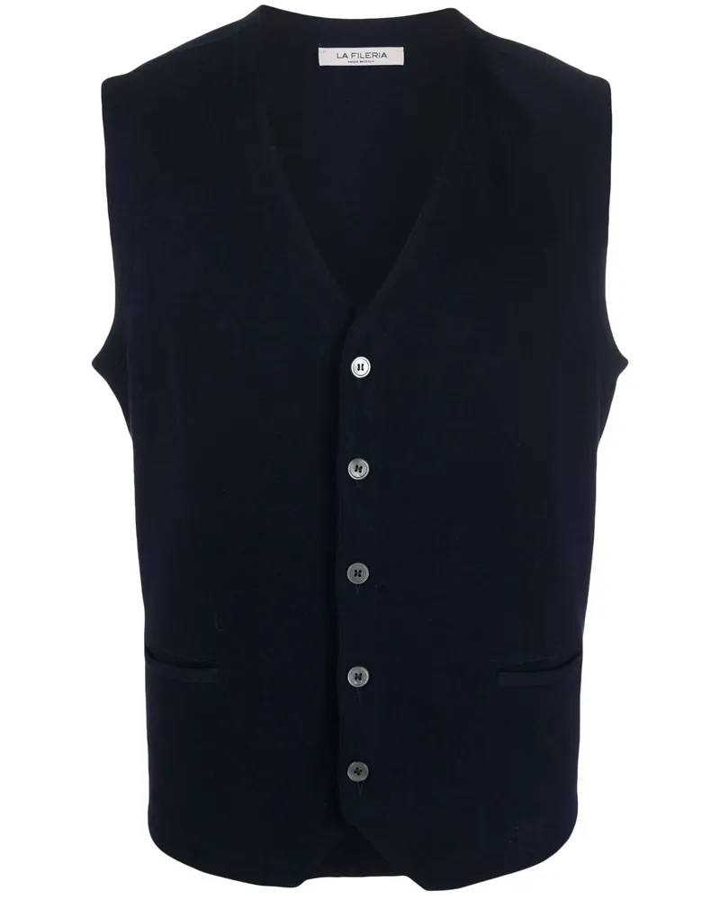 La Fileria Button-down Cotton Gilet Blue