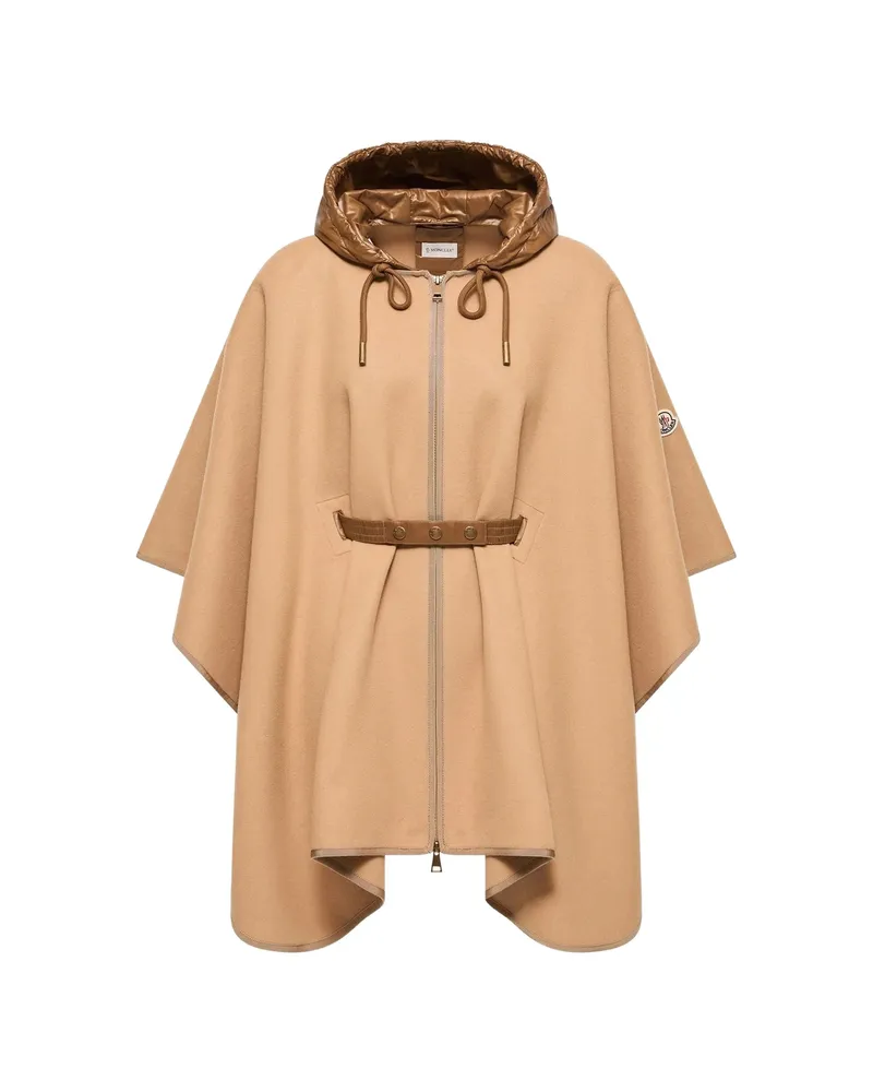Moncler Belted Hooded Cape Neutrals