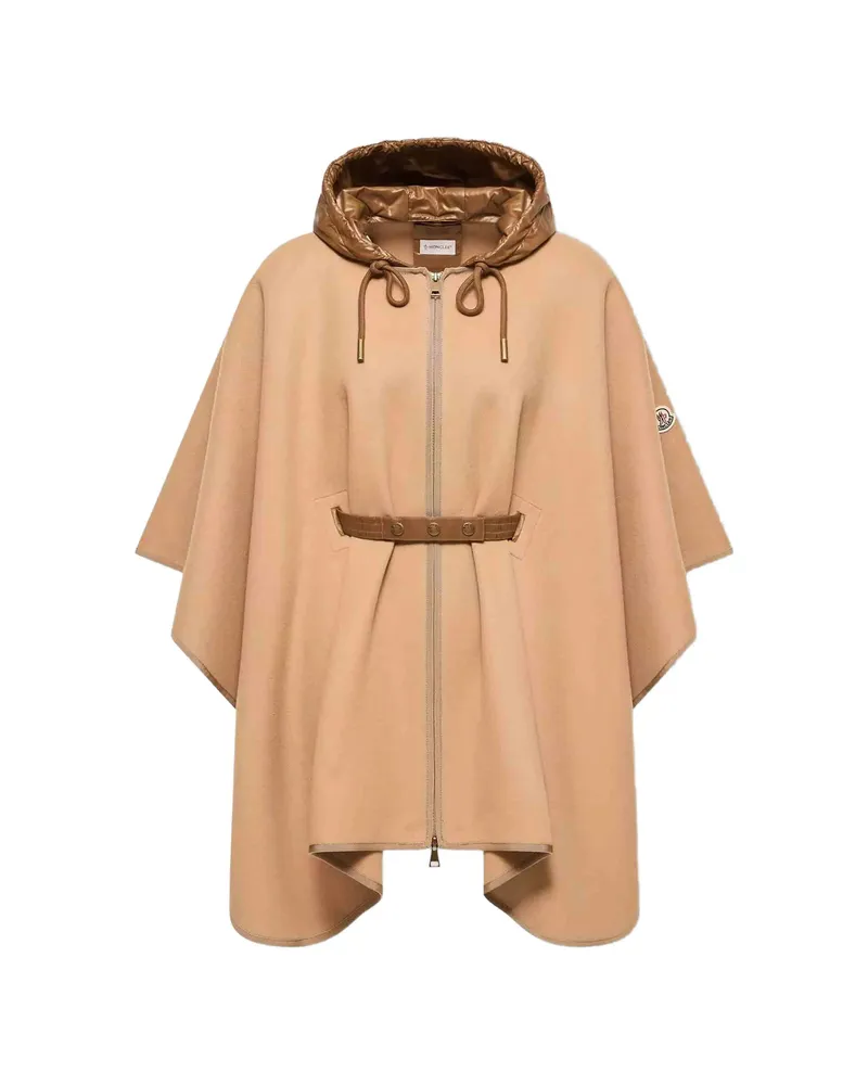 Moncler Hooded Belted Cape Neutrals
