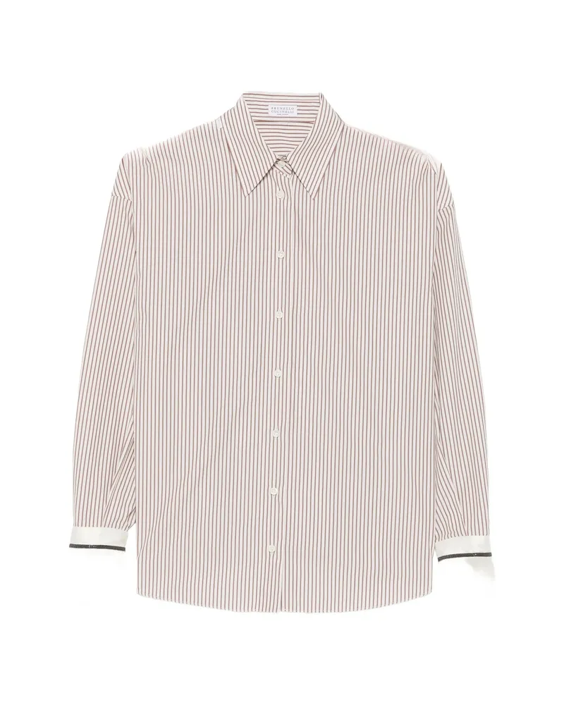 Brunello Cucinelli Vertical-stripe Long-sleeve Shirt Neutrals