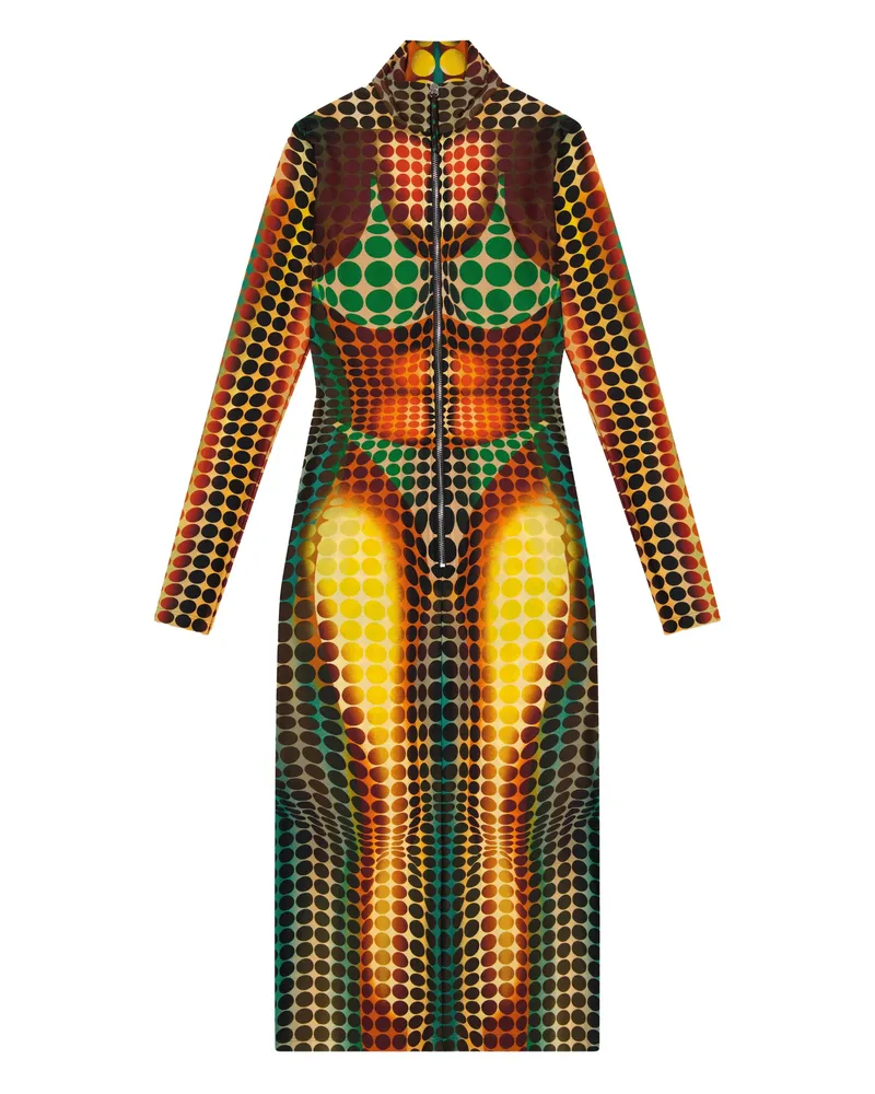 Jean Paul Gaultier High-neck Zip-up Midi Dress Yellow