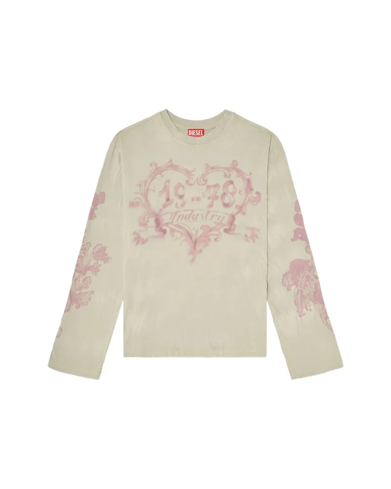 Diesel Graphic-print Long-sleeve Cotton T-shirt Neutrals