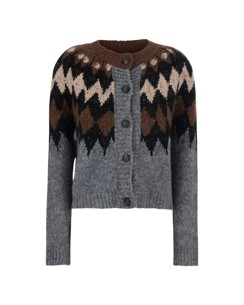 TELA Argyle-knit Cardigan Grey