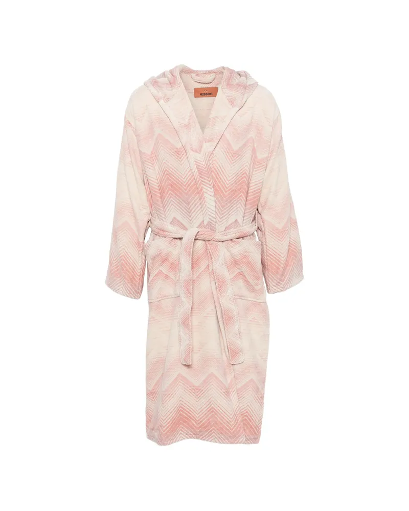 Missoni Home Marea Hooded Dressing Gown In Cotton Terry With Chevron Pattern Pink