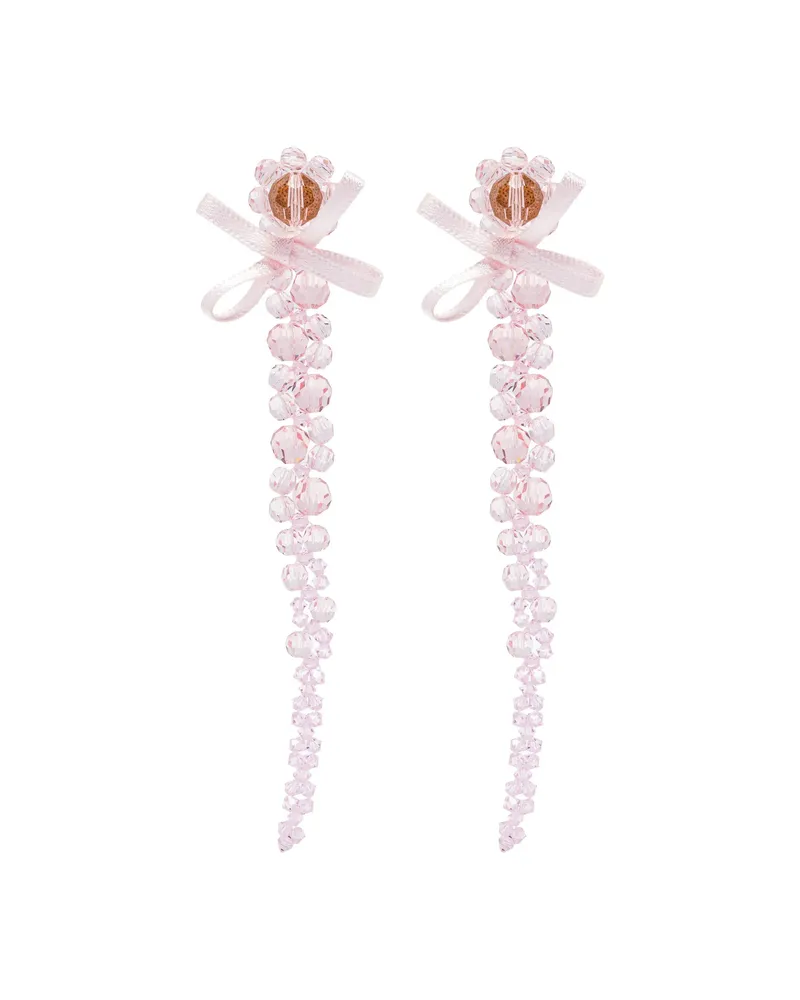 Simone Rocha Crystal-beaded Bow Earrings Pink