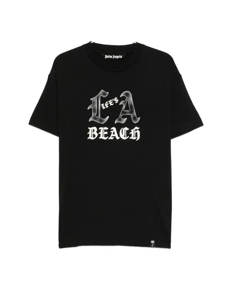 Palm Angels Life's A Beach Graphic-print T-shirt Black