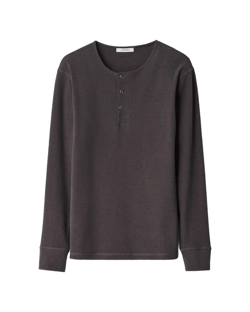 Christophe Lemaire Long-sleeve Henley T-shirt In Linen And Cotton Ribbed Jersey Grey