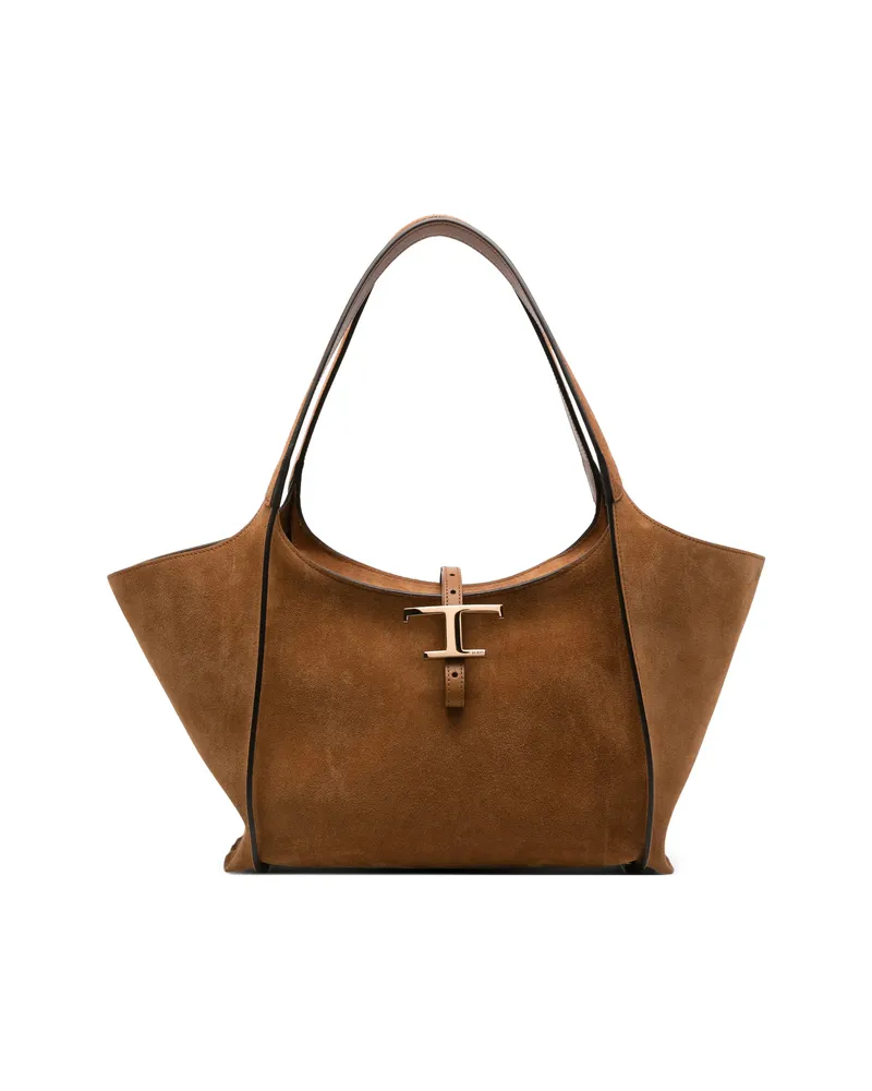 TOD'S T Timeless Suede Tote Bag Brown