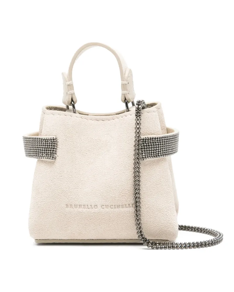 Brunello Cucinelli Embellished Top-handle Coin Pouch Neutrals